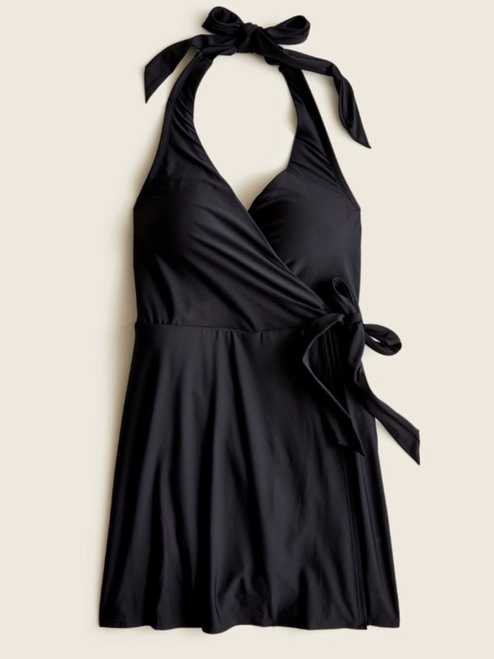 J. Crew Black Halter Wrap Swim Dress with Tie-Neck